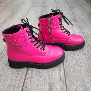 Sonoma Girls Hot Pink Combat Boots Lace Up Zipper Size 3